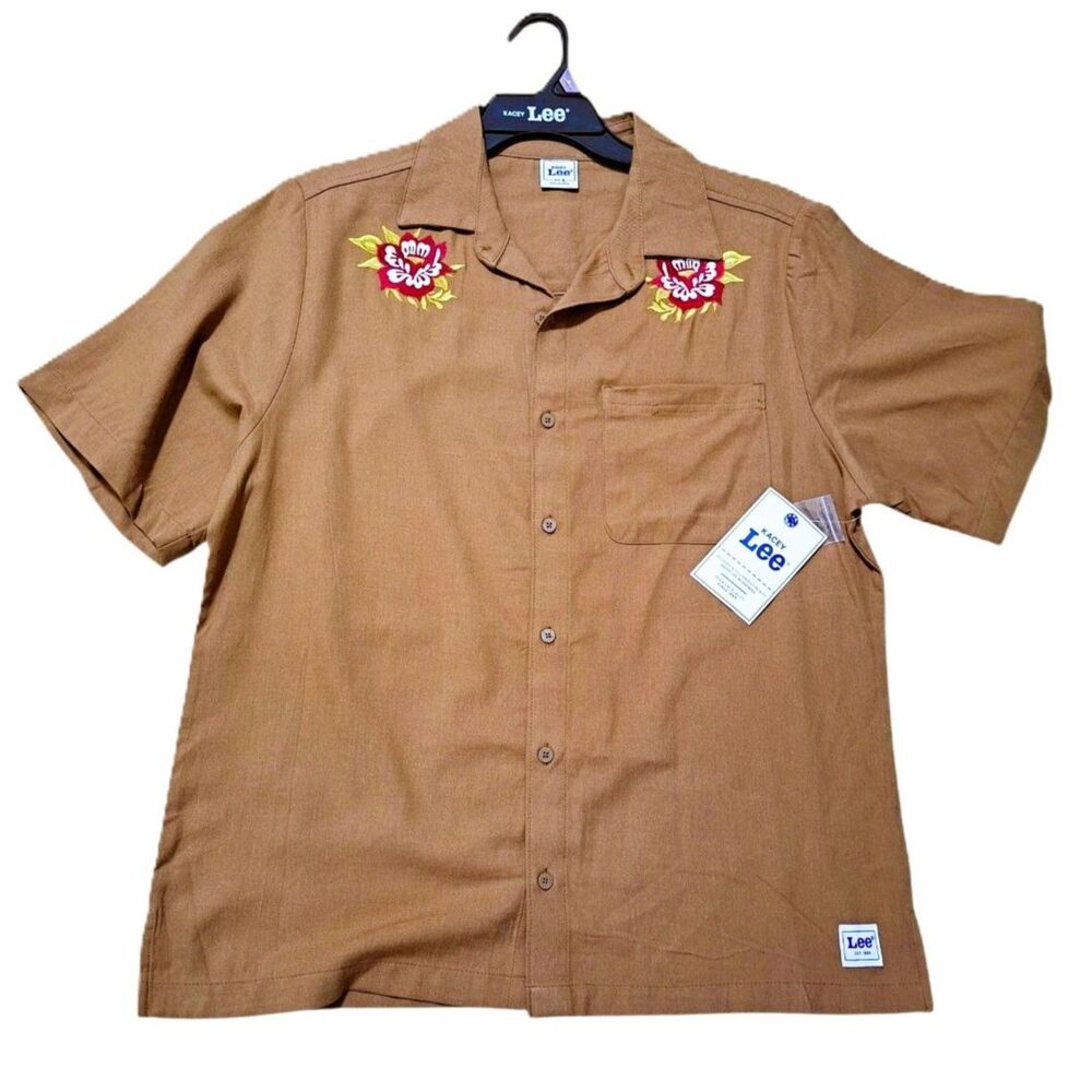 Kacey Lee Men's Button Up Woven Shirt Short Sleeves Cotton Blend Vacation Sz S